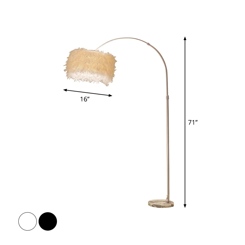 Trommelvormige veren staande lamp Nordic 1-lamps zwart/witte zwanenhals vloerlamp met/zonder dienblad Clearhalo