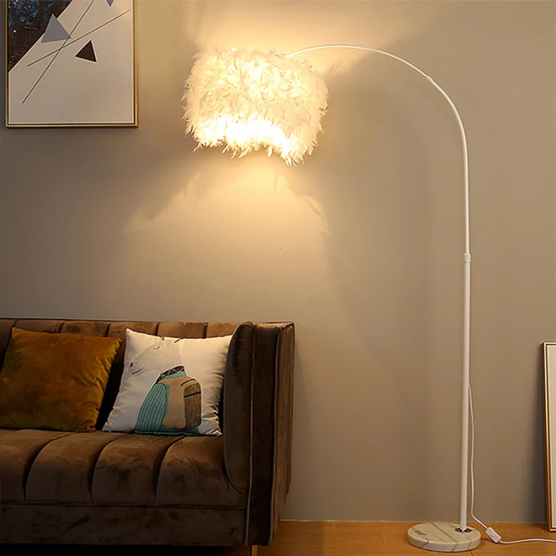 Trommelvormige veren staande lamp Nordic 1-lamps zwart/witte zwanenhals vloerlamp met/zonder dienblad Clearhalo