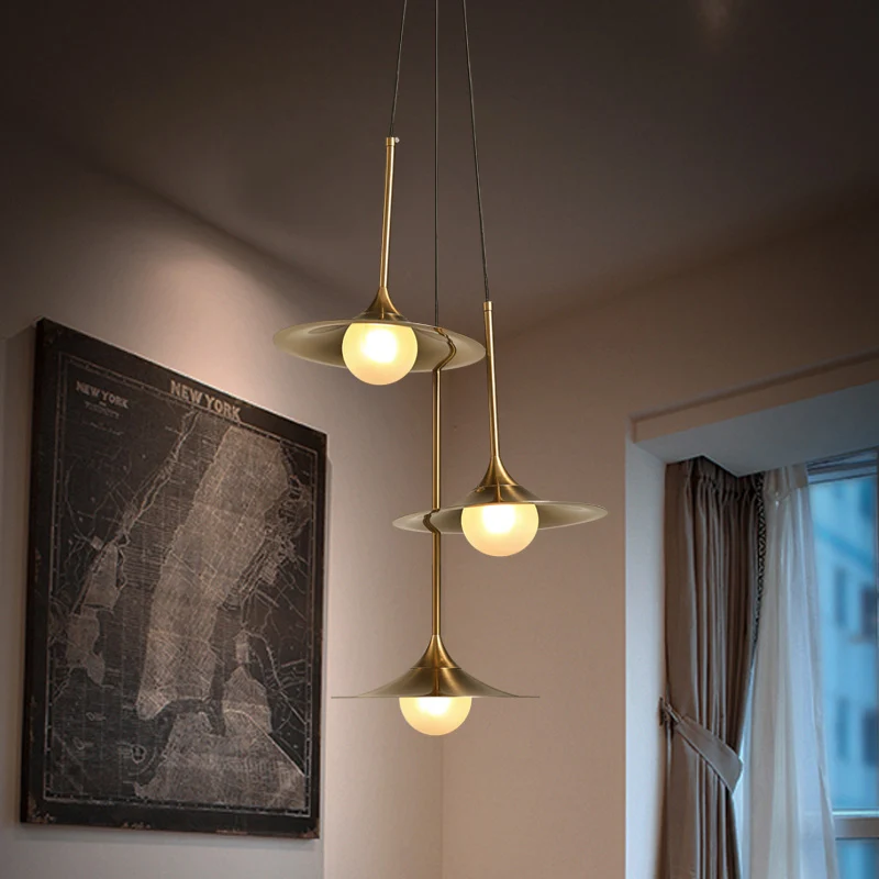 Trompet hanglamp met glazen kap Eigentijdse metalen enkele kop Messing hanglamp voor gang Clearhalo
