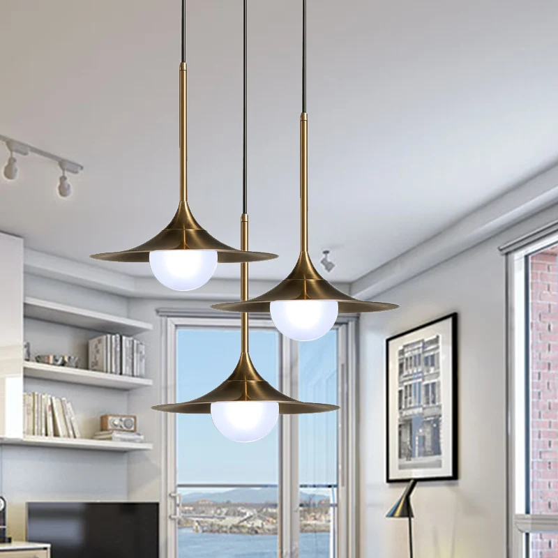 Trompet hanglamp met glazen kap Eigentijdse metalen enkele kop Messing hanglamp voor gang Clearhalo