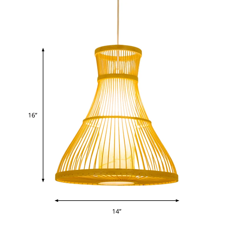 Trompet Plafondlamp Modernisme Bamboe 1 Lamp 12"/16" Brede Houten Hanglamp Clearhalo