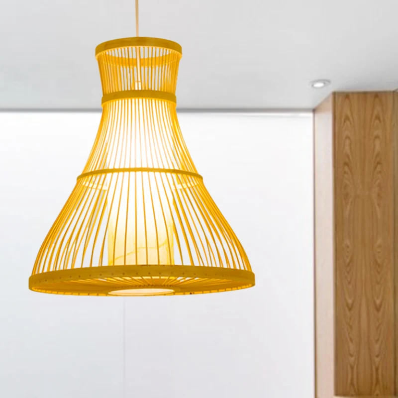Trompet Plafondlamp Modernisme Bamboe 1 Lamp 12"/16" Brede Houten Hanglamp Clearhalo