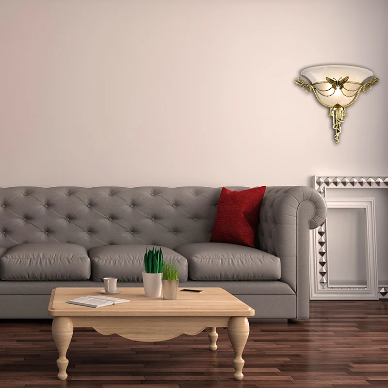Trumpet Flare Sconce Light Colonization Milk Glass 1 Bulb Wandlamp met messing metalen vlinderdeco Clearhalo