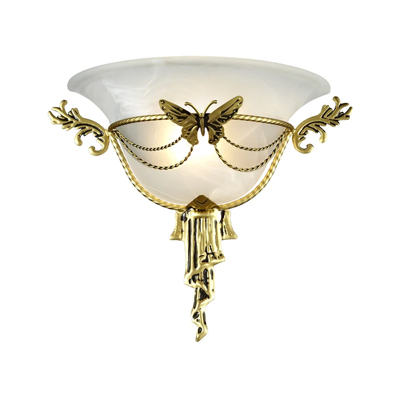 Trumpet Flare Sconce Light Colonization Milk Glass 1 Bulb Wandlamp met messing metalen vlinderdeco Clearhalo