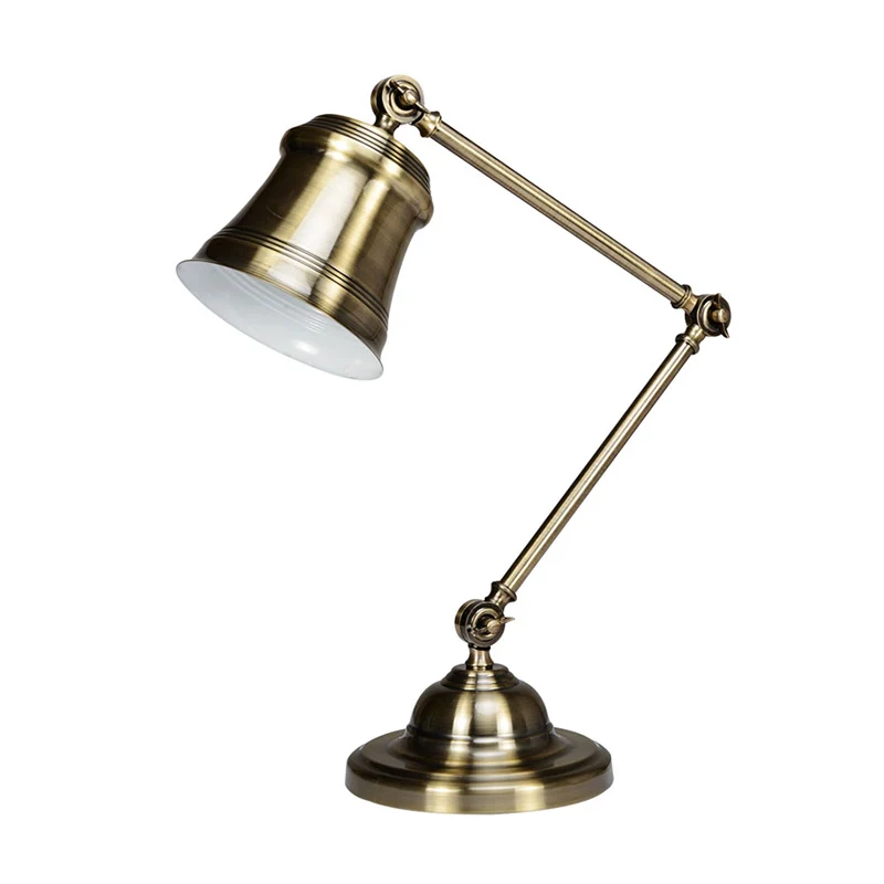 Trumpet Shade Studie Bureau-leeslamp Vintage metalen enkele gouden afwerking Taaklamp met verstelbare arm Clearhalo