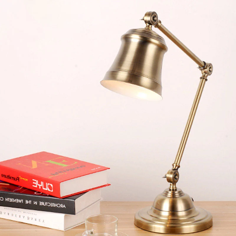 Trumpet Shade Studie Bureau-leeslamp Vintage metalen enkele gouden afwerking Taaklamp met verstelbare arm Clearhalo