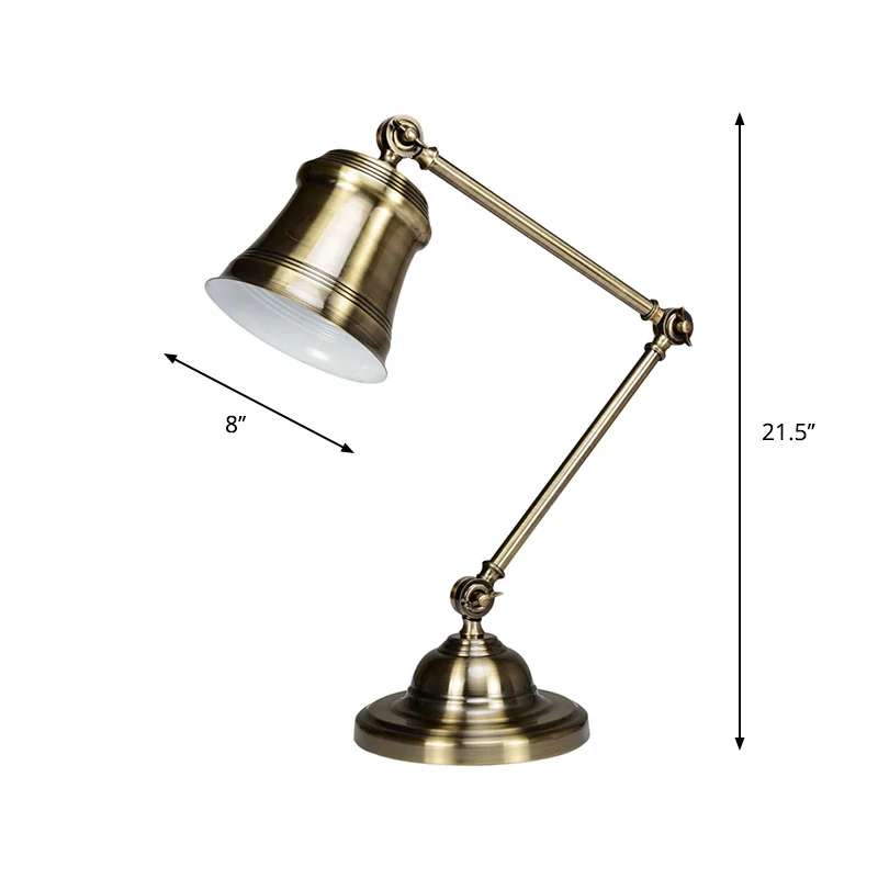 Trumpet Shade Studie Bureau-leeslamp Vintage metalen enkele gouden afwerking Taaklamp met verstelbare arm Clearhalo