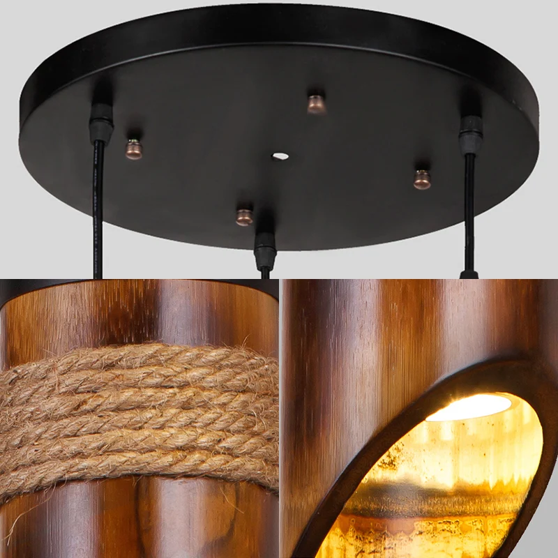 Tube bamboe hanglamp Drielichts retro hanglamp bruin voor eetkamer Clearhalo