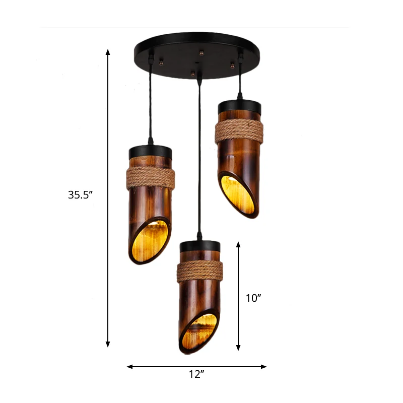 Tube bamboe hanglamp Drielichts retro hanglamp bruin voor eetkamer Clearhalo