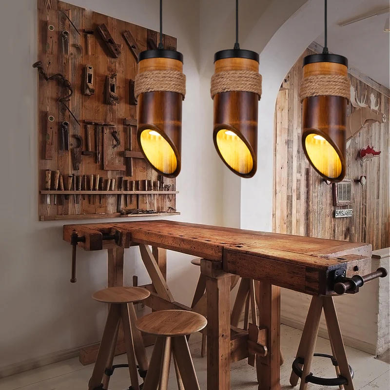 Tube bamboe hanglamp Drielichts retro hanglamp bruin voor eetkamer Clearhalo