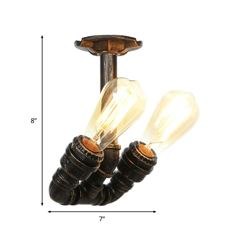 Tubing Indoor Semi Flush Industrieel Metallic 2 Lichts Antiek Messing/Verouderd Zilver/Antiek Brons Plafondlamp Clearhalo