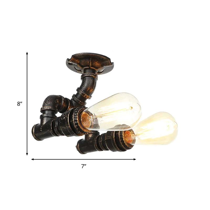 Tubing Indoor Semi Flush Industrieel Metallic 2 Lichts Antiek Messing/Verouderd Zilver/Antiek Brons Plafondlamp Clearhalo
