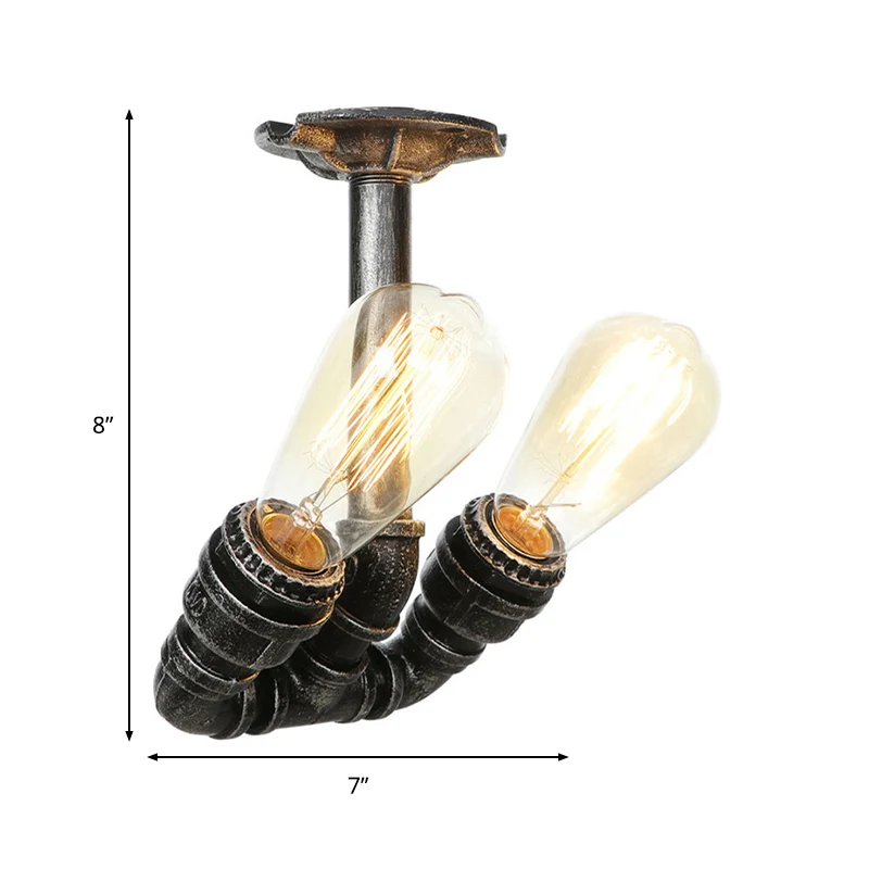 Tubing Indoor Semi Flush Industrieel Metallic 2 Lichts Antiek Messing/Verouderd Zilver/Antiek Brons Plafondlamp Clearhalo