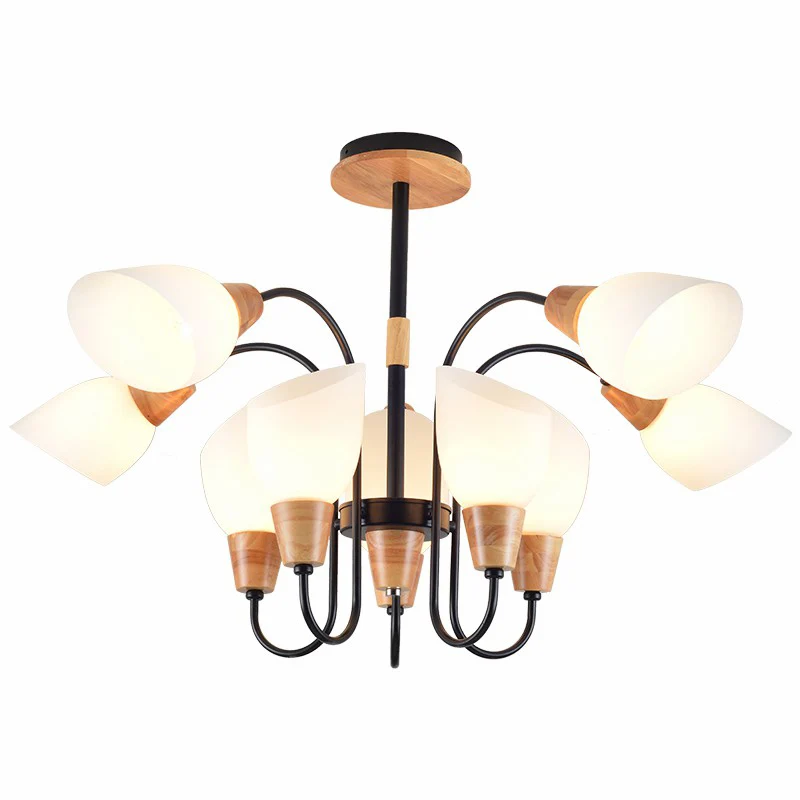 Tulip Flower Restaurant Kroonluchter Crèmekleurige hanglamp Scandinavische stijl zwart en hout Clearhalo