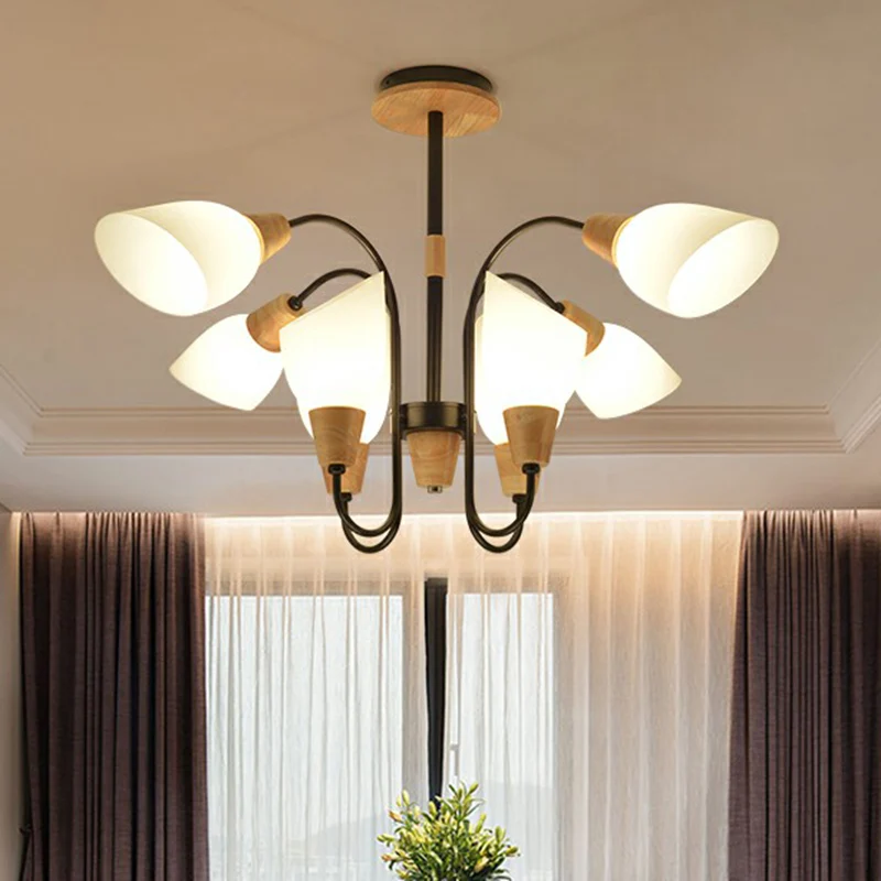 Tulip Flower Restaurant Kroonluchter Crèmekleurige hanglamp Scandinavische stijl zwart en hout Clearhalo
