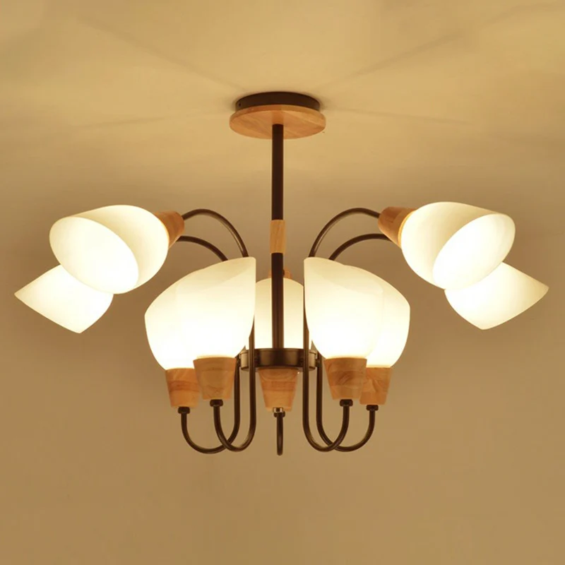 Tulip Flower Restaurant Kroonluchter Crèmekleurige hanglamp Scandinavische stijl zwart en hout Clearhalo