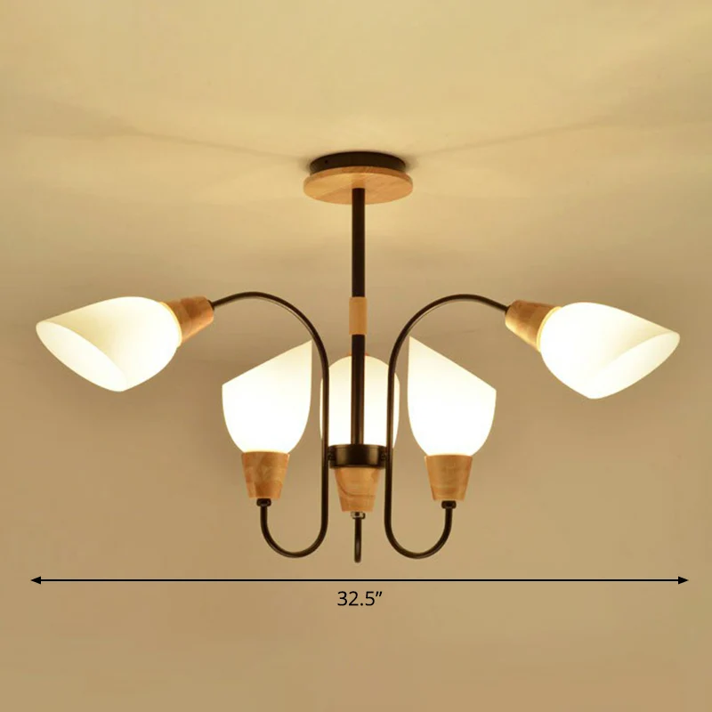 Tulip Flower Restaurant Kroonluchter Crèmekleurige hanglamp Scandinavische stijl zwart en hout Clearhalo