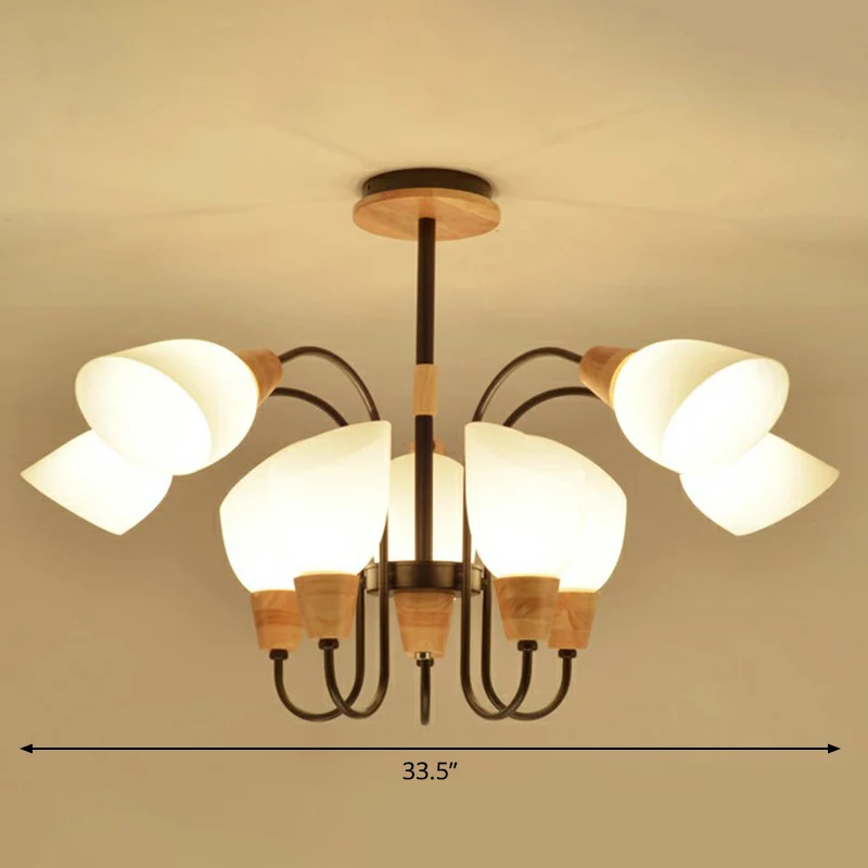 Tulip Flower Restaurant Kroonluchter Crèmekleurige hanglamp Scandinavische stijl zwart en hout Clearhalo