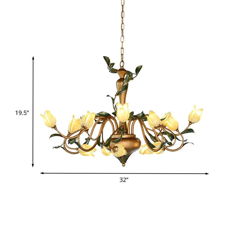 Tulp metalen kroonluchter hanglamp romantisch pastoraal 15 koppen woonkamer LED-ophangverlichting goud Clearhalo