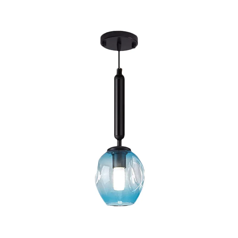 Tulp Nachtkastje Hangende Verlichting Blauw/Rookgrijs Gedeukt Glas 1 Licht Modernistische Hanglamp Armatuur Zwart/Goud Cle...