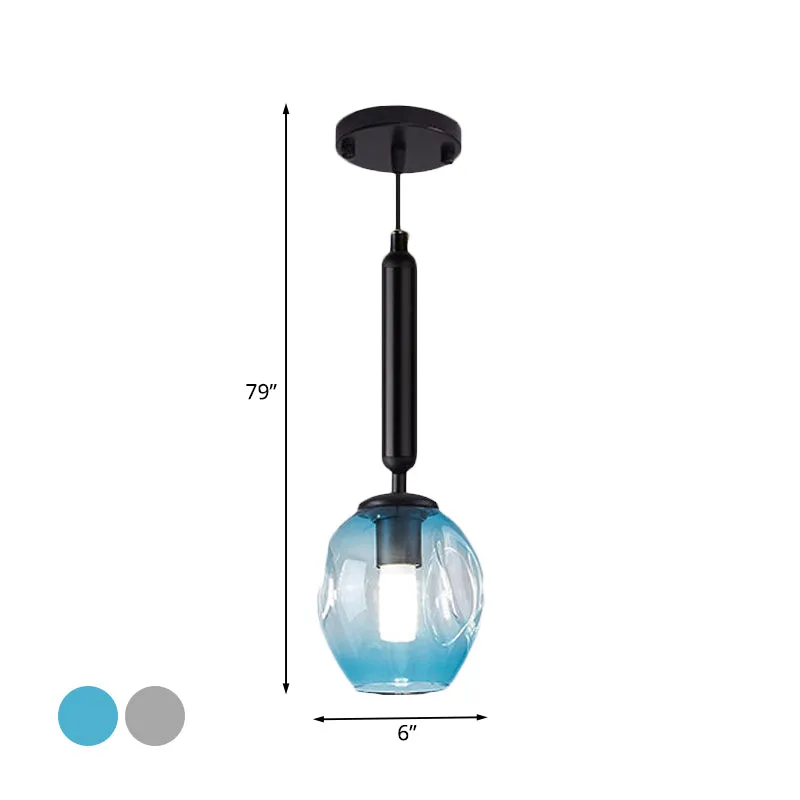 Tulp Nachtkastje Hangende Verlichting Blauw/Rookgrijs Gedeukt Glas 1 Licht Modernistische Hanglamp Armatuur Zwart/Goud Cle...