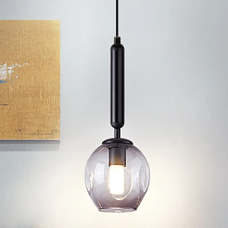 Tulp Nachtkastje Hangende Verlichting Blauw/Rookgrijs Gedeukt Glas 1 Licht Modernistische Hanglamp Armatuur Zwart/Goud Cle...