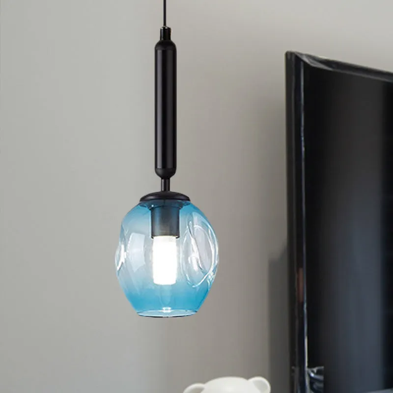 Tulp Nachtkastje Hangende Verlichting Blauw/Rookgrijs Gedeukt Glas 1 Licht Modernistische Hanglamp Armatuur Zwart/Goud Cle...