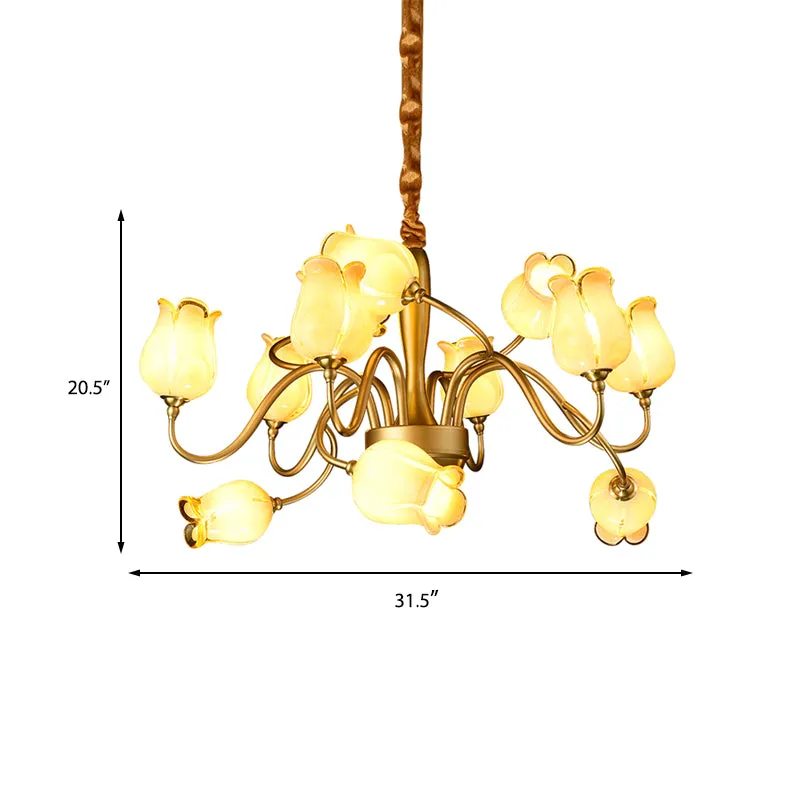 Tulp Slaapkamer Plafondkroonluchter Amerikaanse Tuin Metaal 12 Hoofden Gouden LED Hanglamp Clearhalo