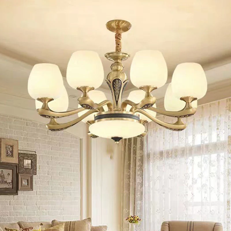 Tulp Wit Glazen Hangende Kroonluchter Eigentijdse Gouden Ophanging Hanglamp voor Woonkamer Clearhalo