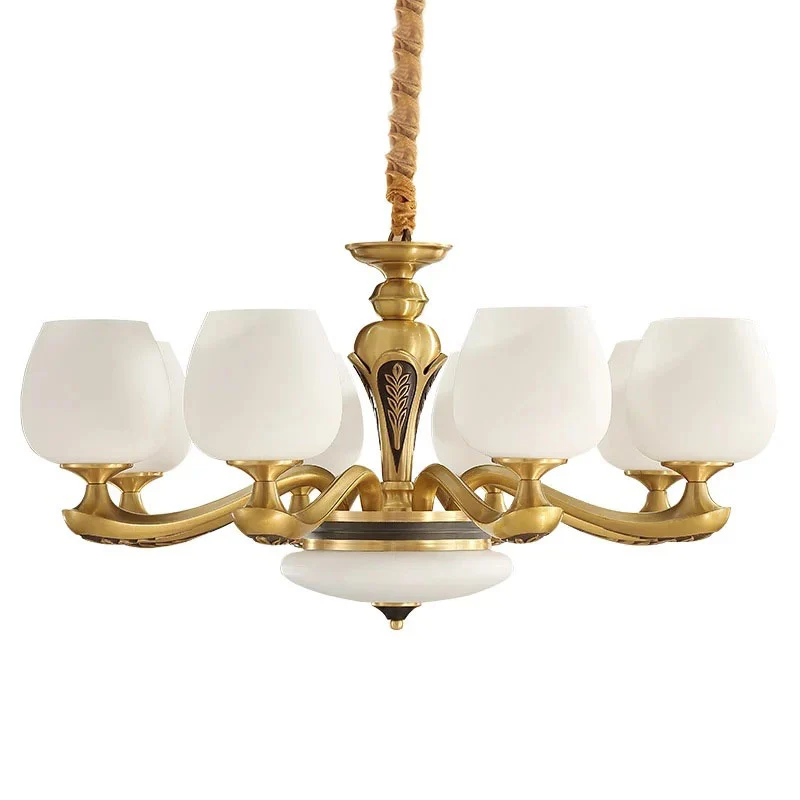 Tulp Wit Glazen Hangende Kroonluchter Eigentijdse Gouden Ophanging Hanglamp voor Woonkamer Clearhalo