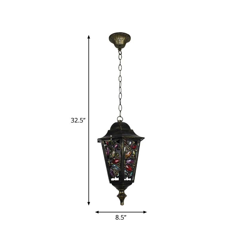 Turkse uitlopende/lantaarn/taps hangende licht 1-lichts gebrandschilderd glas slingerlicht zwart voor eetkamer Clearhalo