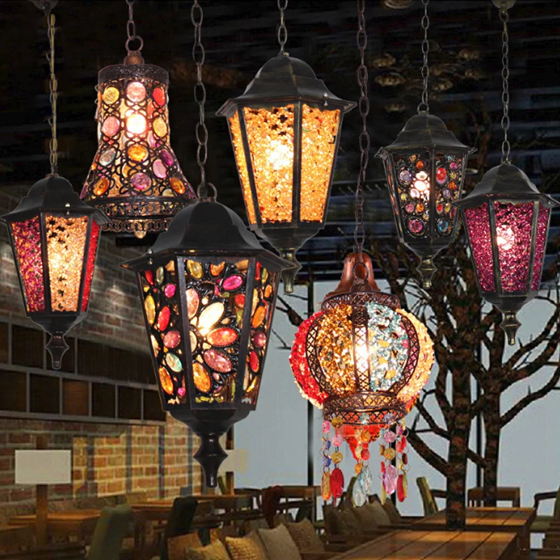 Turkse uitlopende/lantaarn/taps hangende licht 1-lichts gebrandschilderd glas slingerlicht zwart voor eetkamer Clearhalo