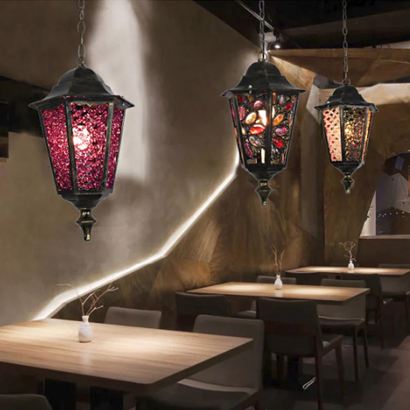 Turkse uitlopende/lantaarn/taps hangende licht 1-lichts gebrandschilderd glas slingerlicht zwart voor eetkamer Clearhalo