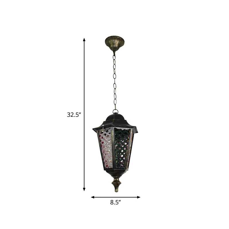 Turkse uitlopende/lantaarn/taps hangende licht 1-lichts gebrandschilderd glas slingerlicht zwart voor eetkamer Clearhalo