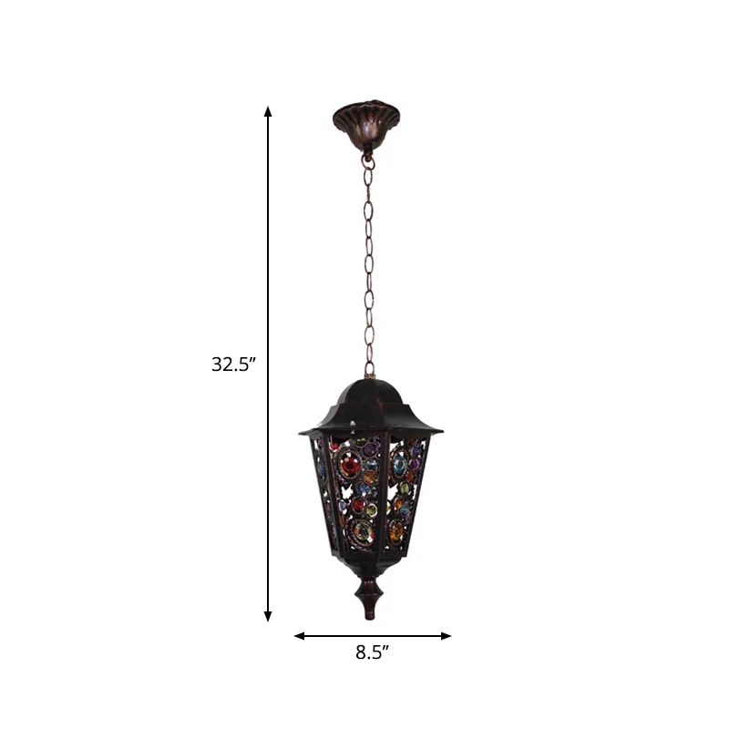 Turkse uitlopende/lantaarn/taps hangende licht 1-lichts gebrandschilderd glas slingerlicht zwart voor eetkamer Clearhalo