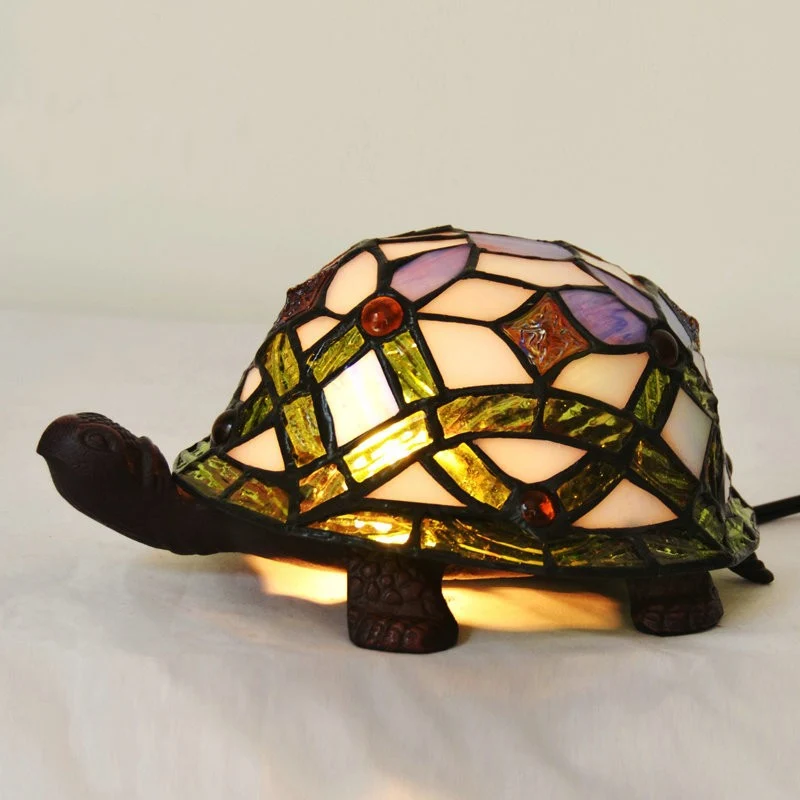 Turtle Night Lighting Mediterraan gekleurd kunstglas 1 kop groene tafellamp voor slaapkamer Clearhalo