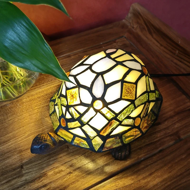 Turtle Night Lighting Mediterraan gekleurd kunstglas 1 kop groene tafellamp voor slaapkamer Clearhalo