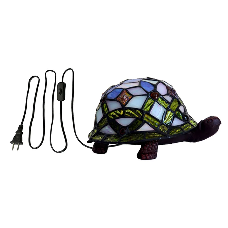 Turtle Night Lighting Mediterraan gekleurd kunstglas 1 kop groene tafellamp voor slaapkamer Clearhalo