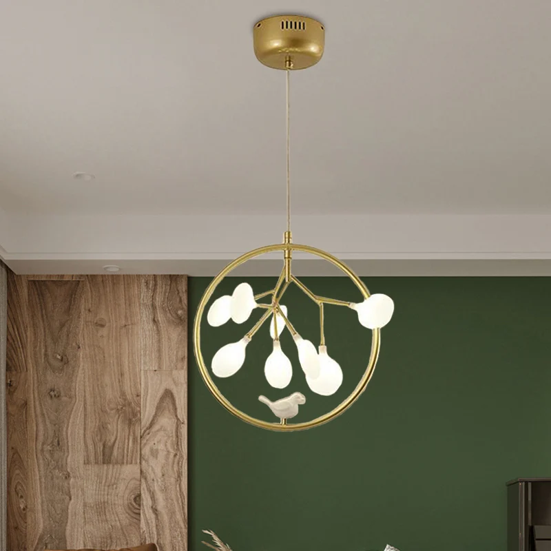 Twig Balkon Hanglamp met Vogel Deco Glas Metaal Moderne Stijlvolle Kroonluchter Clearhalo
