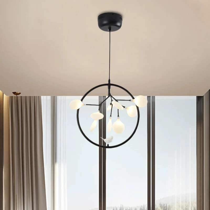 Twig Balkon Hanglamp met Vogel Deco Glas Metaal Moderne Stijlvolle Kroonluchter Clearhalo