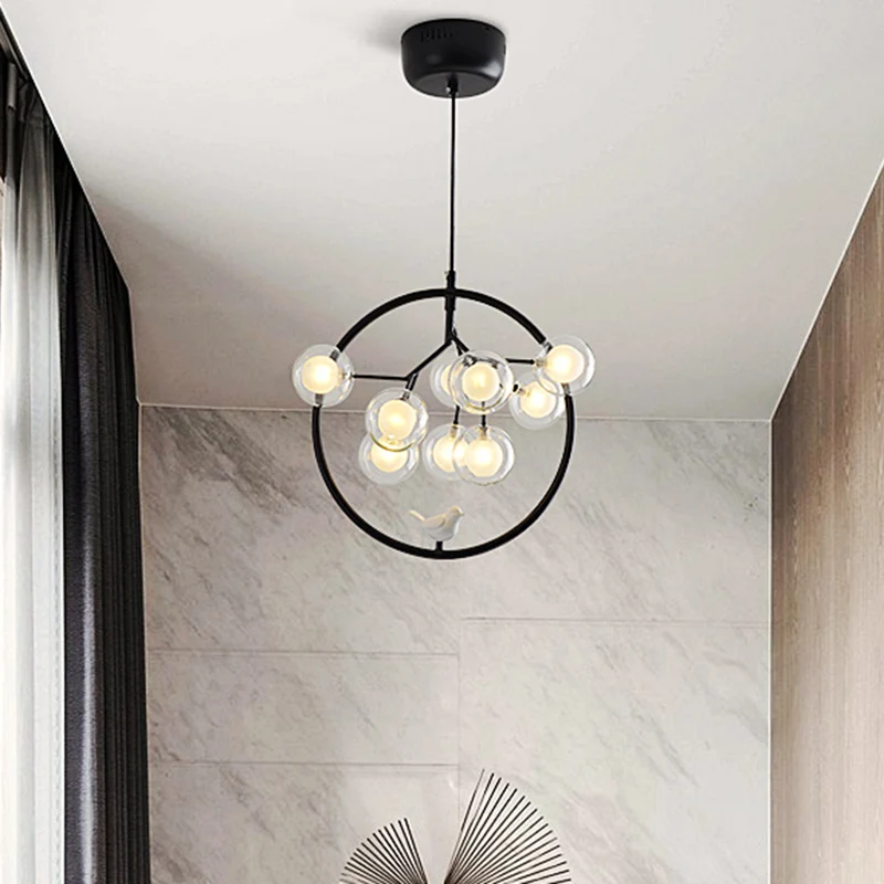 Twig Balkon Hanglamp met Vogel Deco Glas Metaal Moderne Stijlvolle Kroonluchter Clearhalo