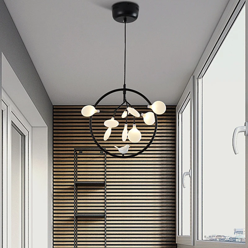 Twig Balkon Hanglamp met Vogel Deco Glas Metaal Moderne Stijlvolle Kroonluchter Clearhalo