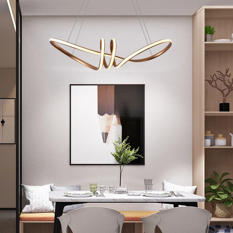 Twist Bar Eetkamerkroonluchter Metaal LED Post Moderne snoerhanglamp bruin Clearhalo
