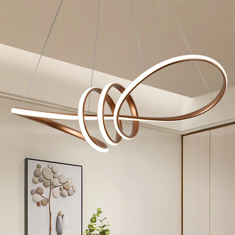 Twist Bar Eetkamerkroonluchter Metaal LED Post Moderne snoerhanglamp bruin Clearhalo