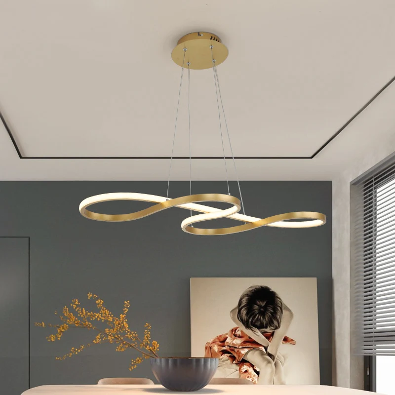 Twisty hangende kroonluchter eenvoud acryl gouden afwerking 24,5 "/31,5" brede LED-hanglamp boven eettafel Clearhalo
