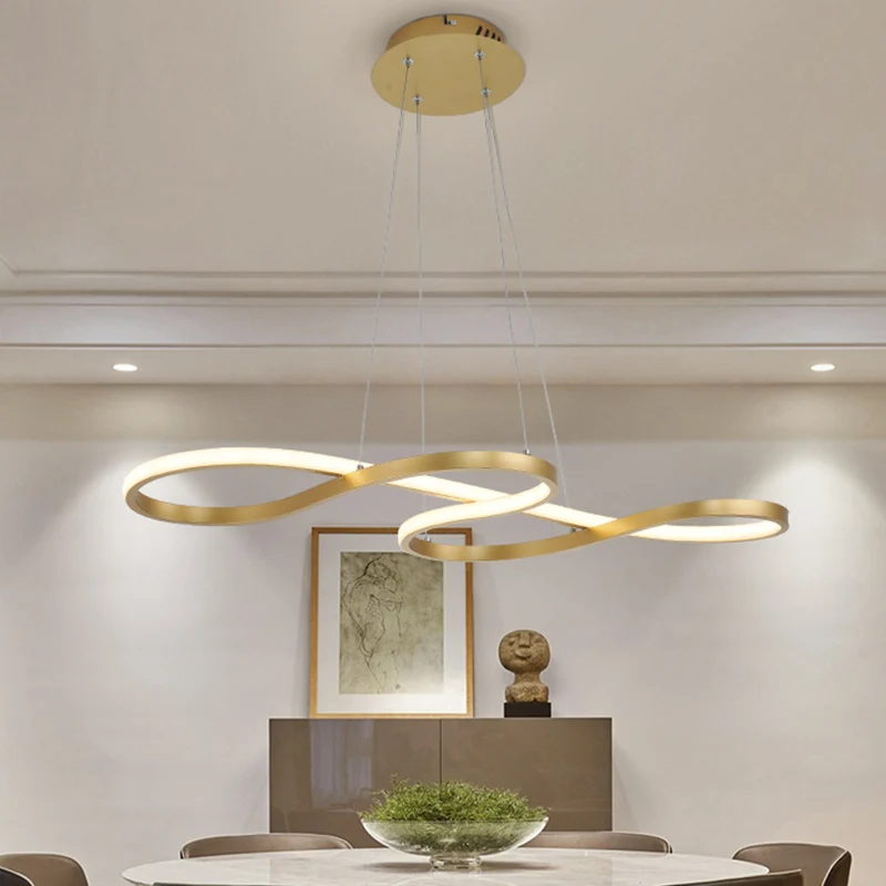 Twisty hangende kroonluchter eenvoud acryl gouden afwerking 24,5 "/31,5" brede LED-hanglamp boven eettafel Clearhalo