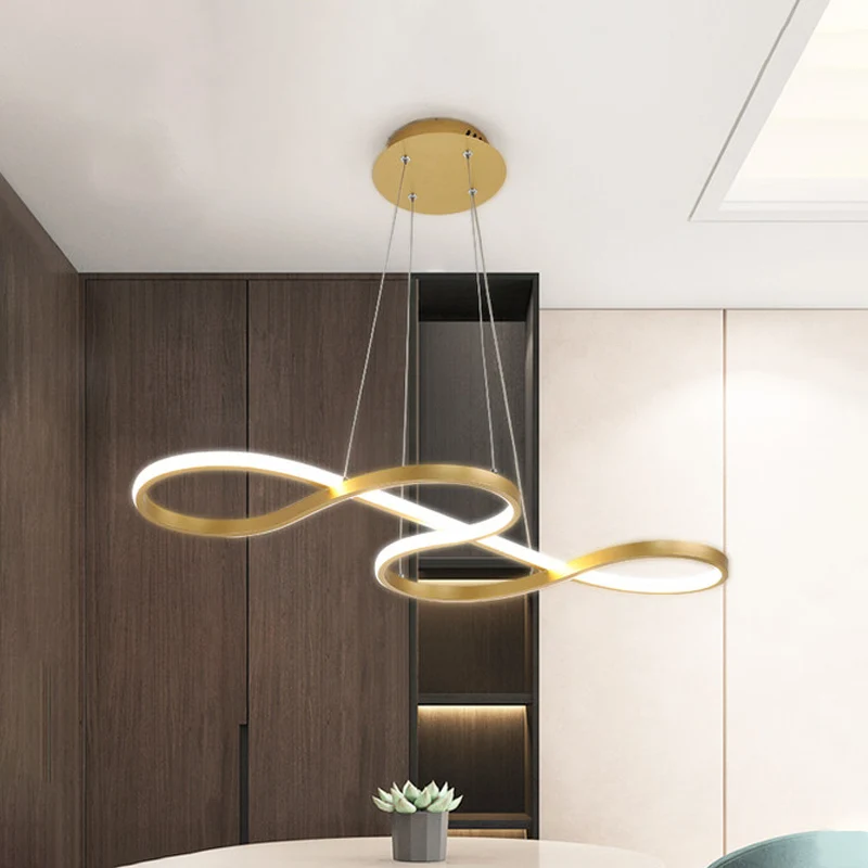 Twisty hangende kroonluchter eenvoud acryl gouden afwerking 24,5 "/31,5" brede LED-hanglamp boven eettafel Clearhalo