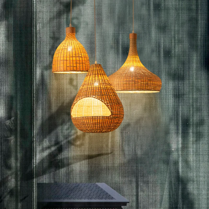 Ui/regendruppel/bel bamboe hanglamp Azië 1 lichtbeige hanglamp boven tafel, 10,5"/17"/18" W Clearhalo