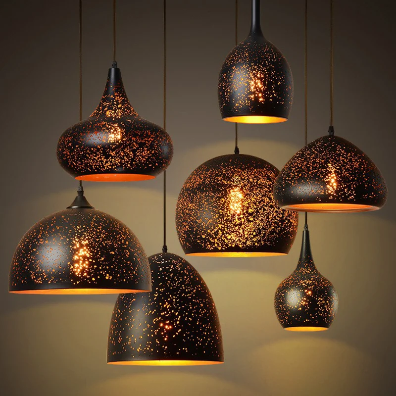 Uitgeholde metalen hanglamp Retro 1-lichts hanglamp met zwarte afwerking voor restaurant Clearhalo