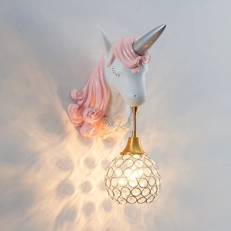 Uitgeholde wandlamp Scandinavische kristallen enkele wandlamp met eenhoorndecor Clearhalo